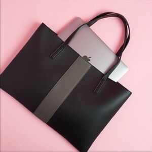 Vince Camuto Luck Tote Black Grey Stripe